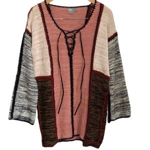ASOS mix pattern long sleeve knit sweater cardigan with lace up V-neck cardigan